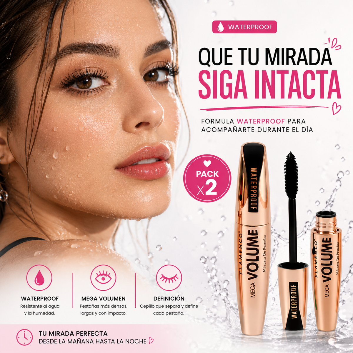 Máscara de Pestañas Mega Volumen Waterproof 2x1 ✨
