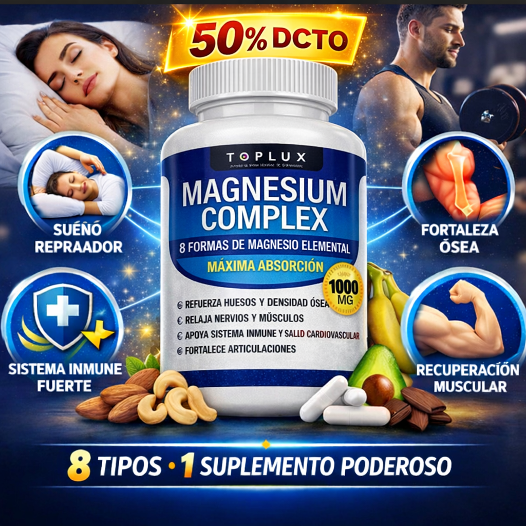 Magnesio Suplemento Completo 8 en 1 Ayuda a Dormir Mejor, Reducir Calambres y Recuperar tu Energía