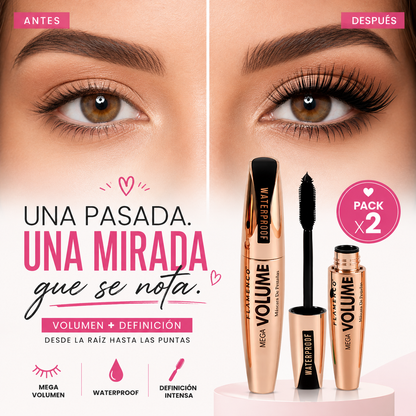 Máscara de Pestañas Mega Volumen Waterproof 2x1 ✨
